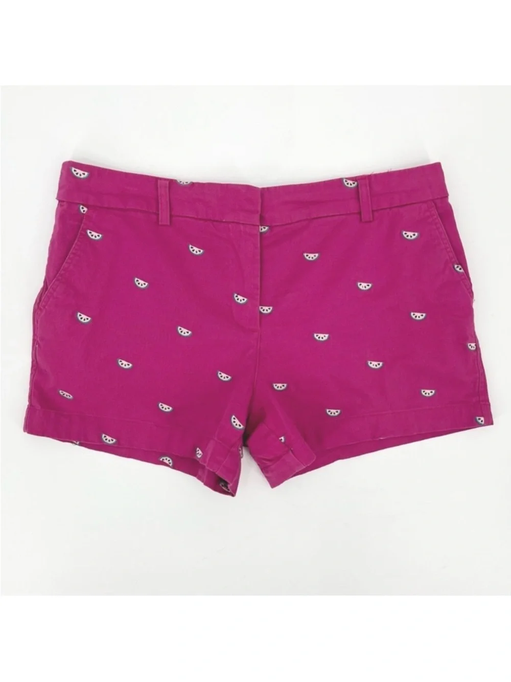 British Khaki Pink Embroidered Watermelon Fruit Summer Shorts Size 8